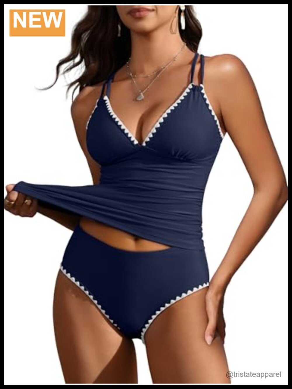 Tankini Set Tummy Control Two Piece Swimsuit V-Neck Ruched High Waist